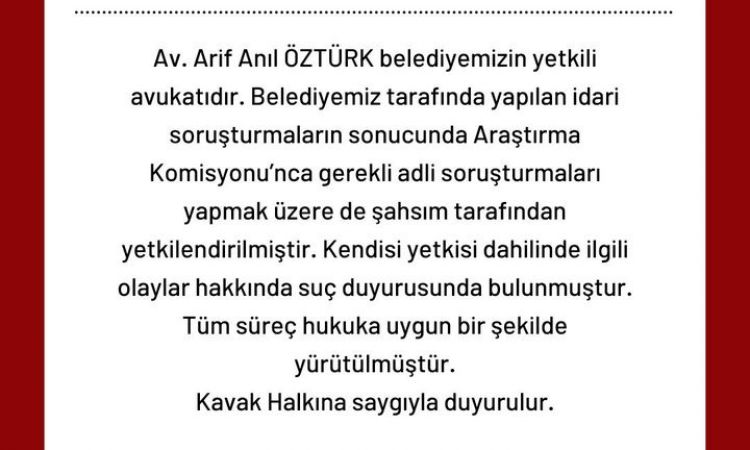 Av. Arif Anıl Öztürk Belediyemizin Yetkili Avukatı...